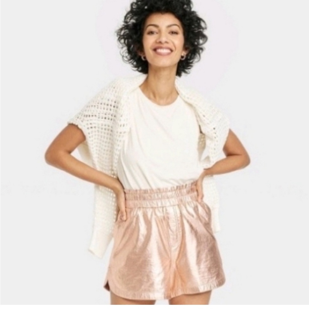 A New Day Metallic Rose Gold Women's Elastic Waist Shorts